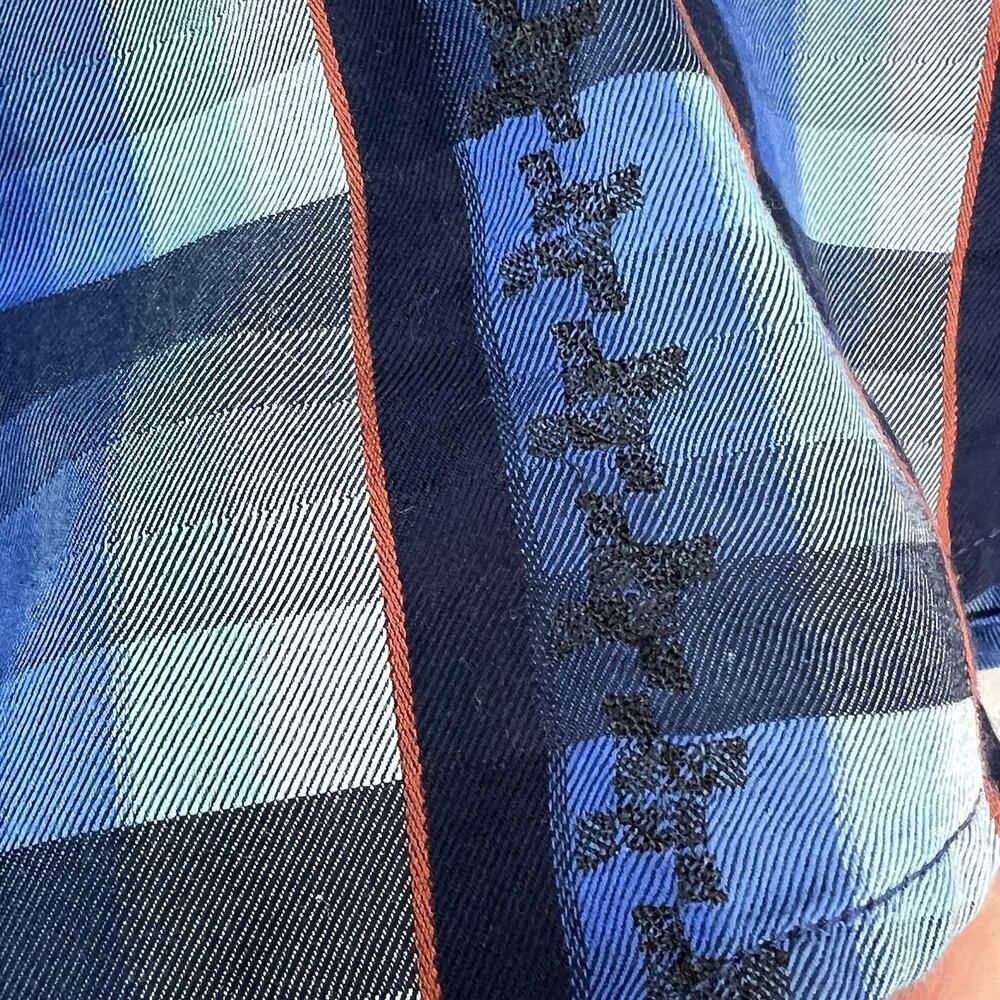 Robert Graham Shirt Mens XL Blue Plaid Flip Cuff Check‎ Classic Fit Embroidered - Picture 8 of 14